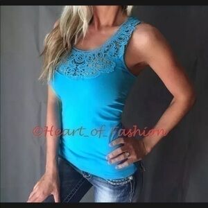 Boho Crochet Front Basic Cotton Blend Tank Top